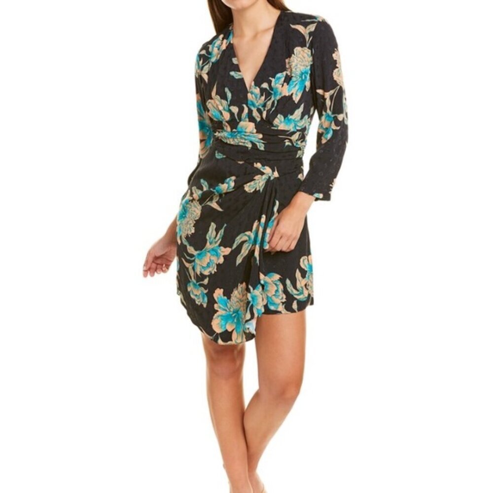 Sandro Paris Floral Black Wrap Dress Size 12 (40 Uk)